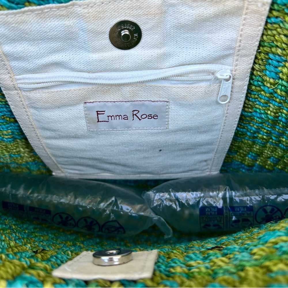 EMMA ROSE Woven Raffia Straw Green Shoulder Strap Bag Tote Beach Resort Artsy - Picture 13 of 16